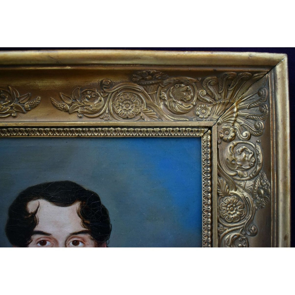 Detail of gilded frame with carved floral motifs 19th century
