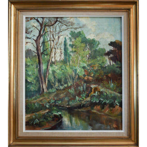 20th century French school oil painting forest stream landscape Winckelmann Gallery