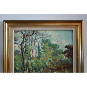 20th century French school oil painting forest stream landscape Winckelmann Gallery