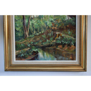 20th century French school oil painting forest stream landscape Winckelmann Gallery