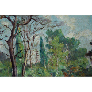 20th century French school oil painting forest stream landscape Winckelmann Gallery