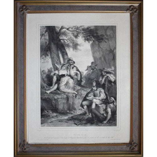 Achille Devéria 1838 Salvator Rosa and bandits lithograph in frame
