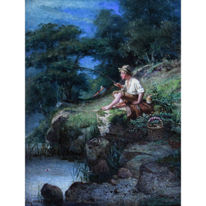 Alfred Jansson oil painting scene a boy fishing Winckelmann Gallery