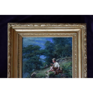 Alfred Jansson oil painting scene a boy fishing Winckelmann Gallery