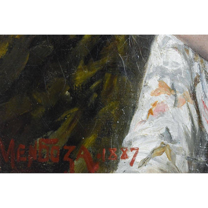 Alfred Mendoza oil painting depicting a scene of a young woman smoking Winckelmann Gallery