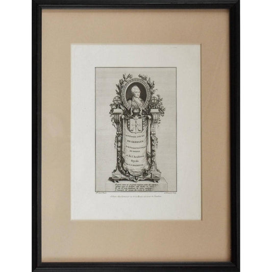 Antoine Louis Romanet 1776 etching Court de Gébelin portrait in frame
