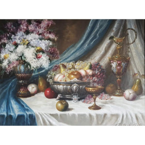 Bela Balogh oil painting still life with flowers and fruits Winckelmann Gallery