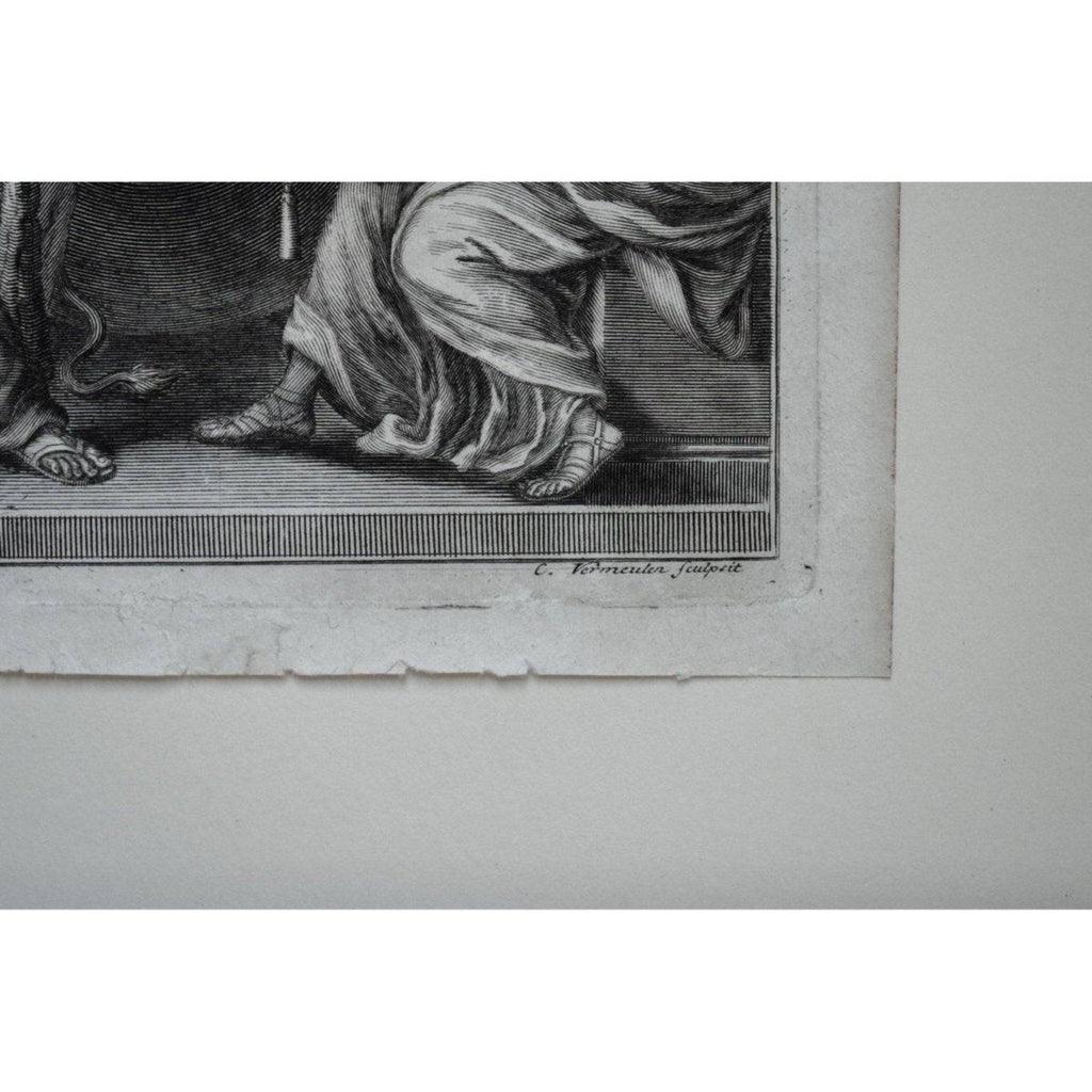 Antique french engraving allegorical portrait Louis XIV original 1687 by Cornelis Vermeulen for sale at Winckelmann Gallery