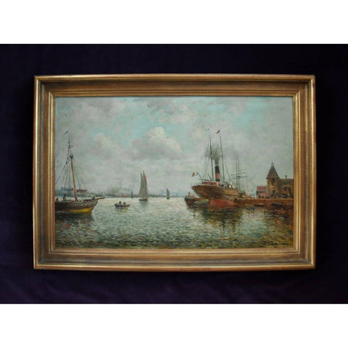 Morell British seascape steamship sailing vessels harbour 1880
