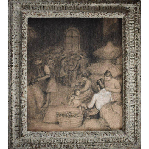Édouard Pannetier c.1910 workers warehouse Algiers pastel drawing in frame
