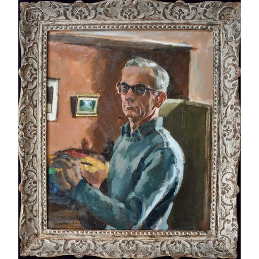 Georges Pacouil 1960 oil painting self-portrait French artist in ornate frame
