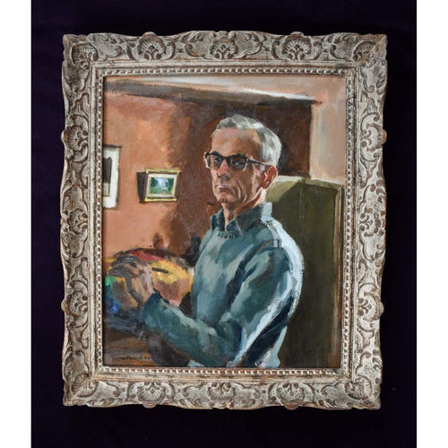Georges Pacouil self-portrait 1960 full view with period gold frame
