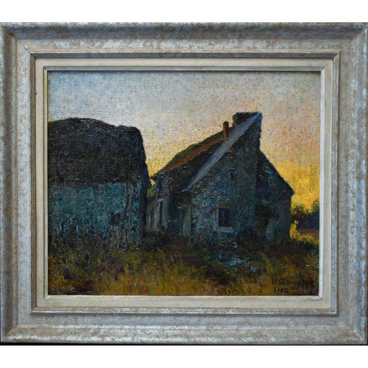 Henri Laigneau 1912 farm at sunset impressionist pointillist frame
