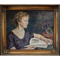 Hugo Backmansson 1923 woman reading magazine violet dress gilded frame
