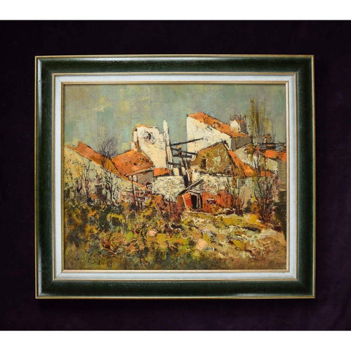 Jacques Sokol French village landscape 1969 full view post-impressionist
