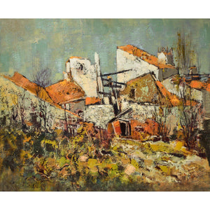 Jacques Sokol oil painting landscape depicting an old French village Winckelmann Gallery