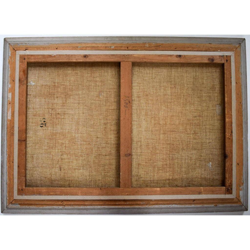 Verso back of Jean-Louis Verdié c.1900 painting showing canvas
