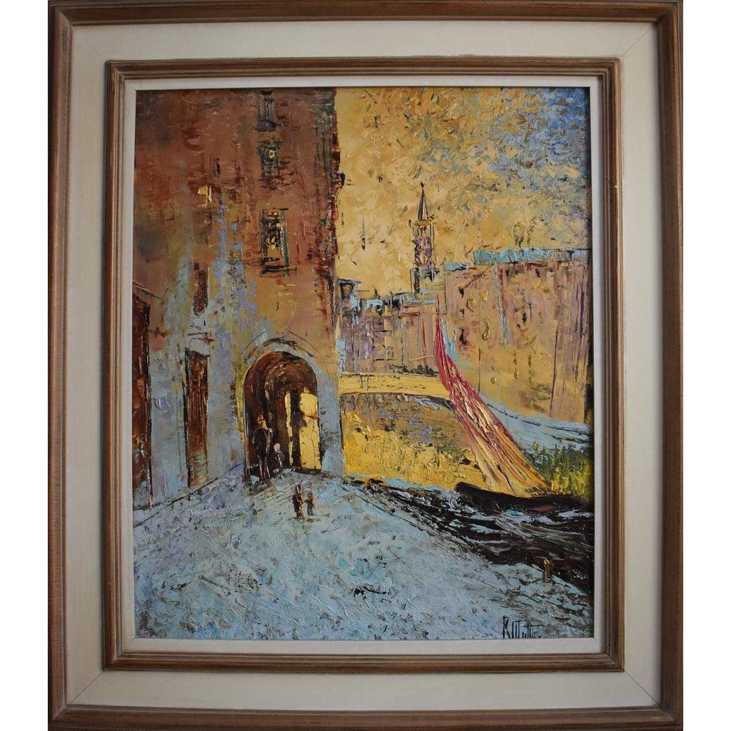 Otto Rut 1973 Venice cityscape oil painting Venezia in wood frame
