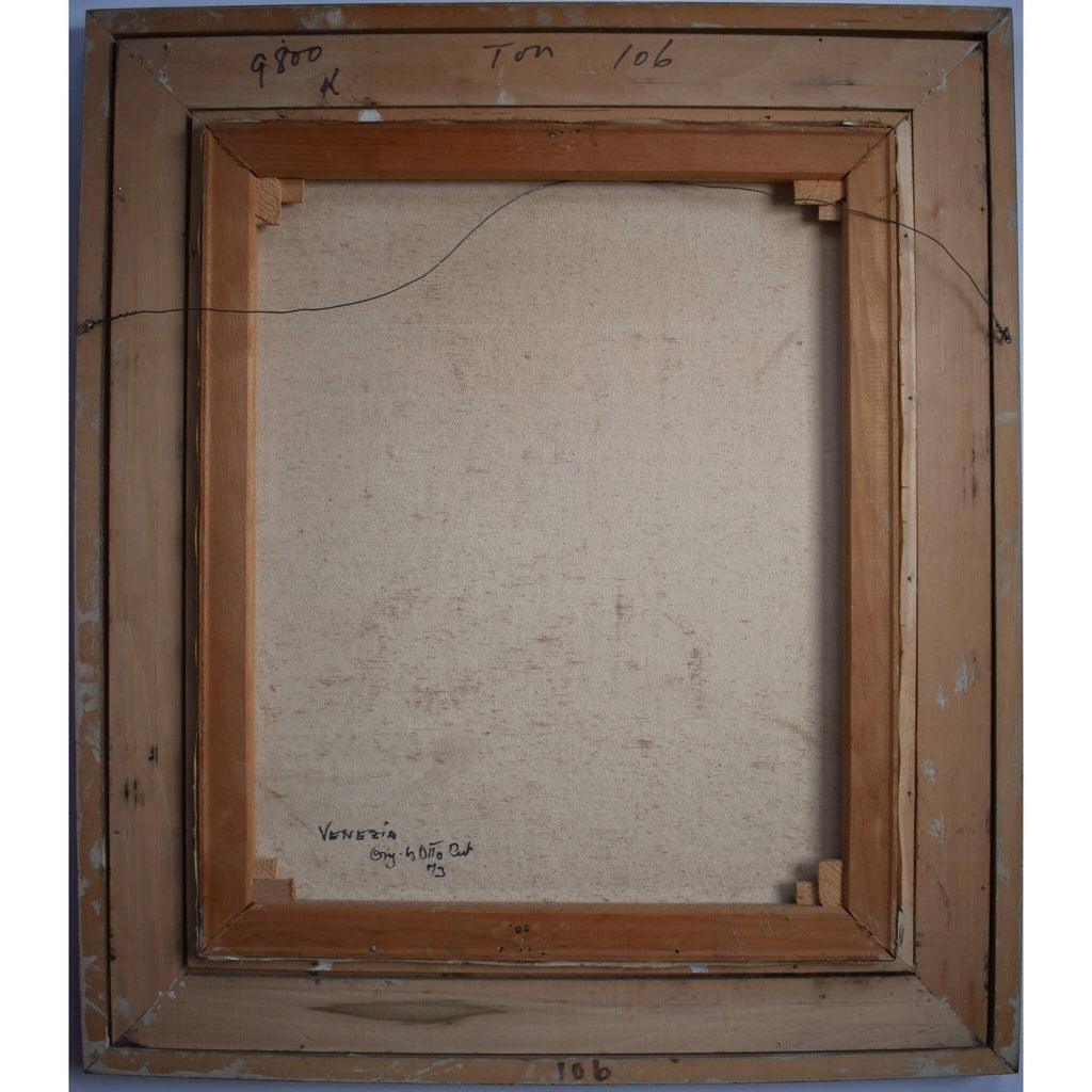 Verso back of Otto Rut 1973 painting showing Venezia title and date
