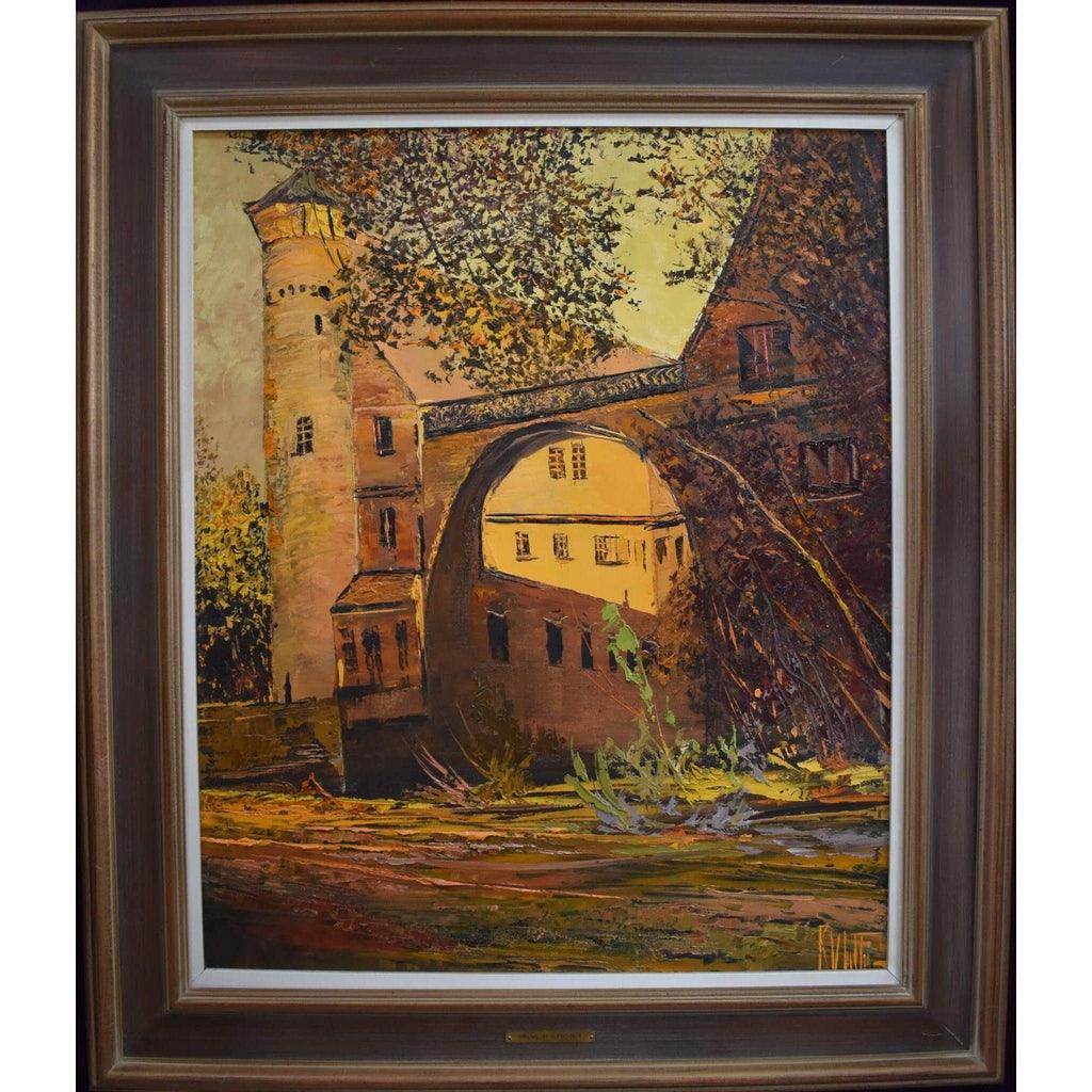 Otto Rut Fürstenau Castle oil painting Odenwald Germany in wood frame
