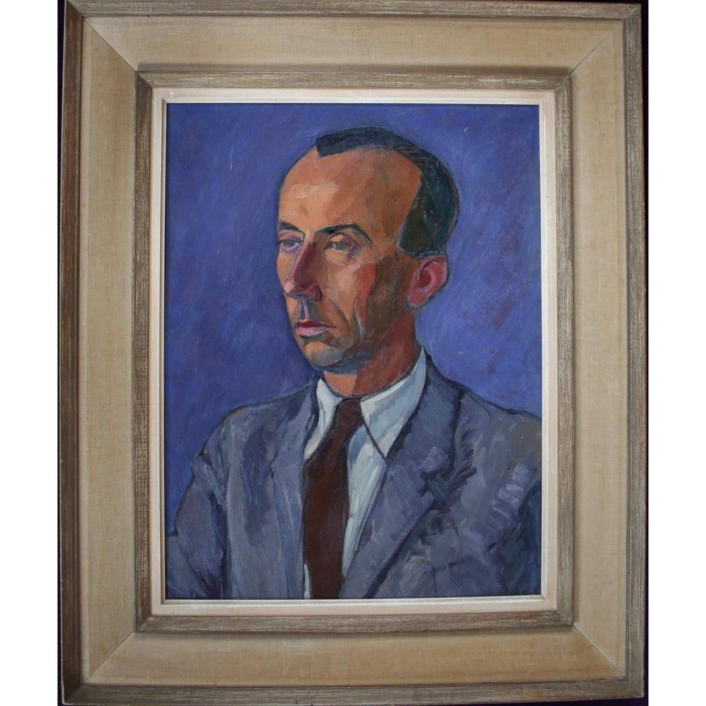 Paul Rivoire c.1950 oil portrait man in grey suit French artist
