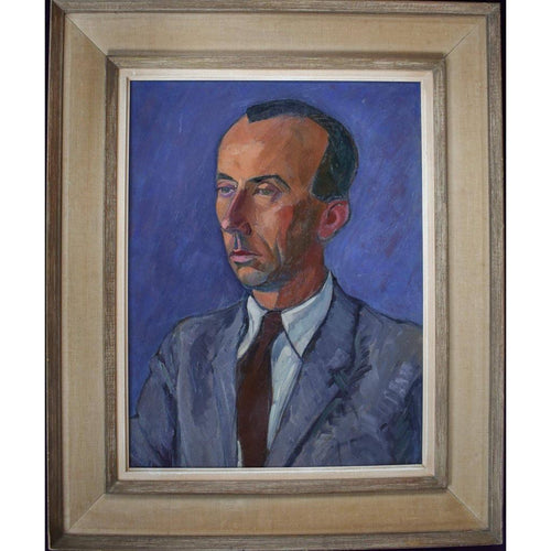 Paul Rivoire c.1950 oil portrait man in grey suit French artist
