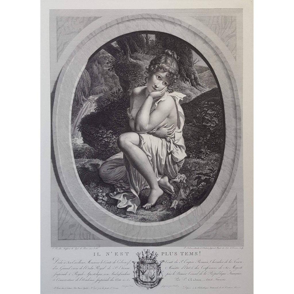 Young woman with arrow neoclassical engraving Audouin 1804