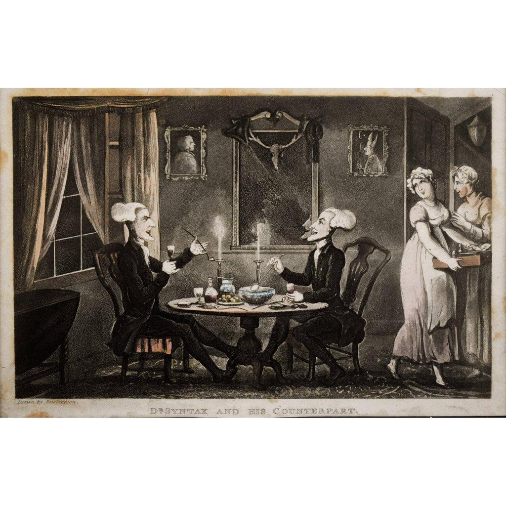 Doctor Syntax seated at table with identical man Rowlandson