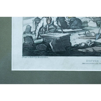 Thomas Rowlandson etching print entitled Doctor Syntax Meditating on the Tomb Stones Winckelmann Gallery