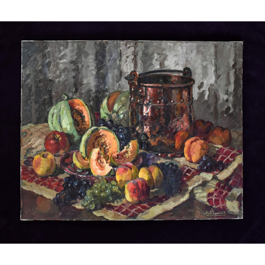 Adeline Hugonnard - Nature morte avec pot en cuivre et fruits