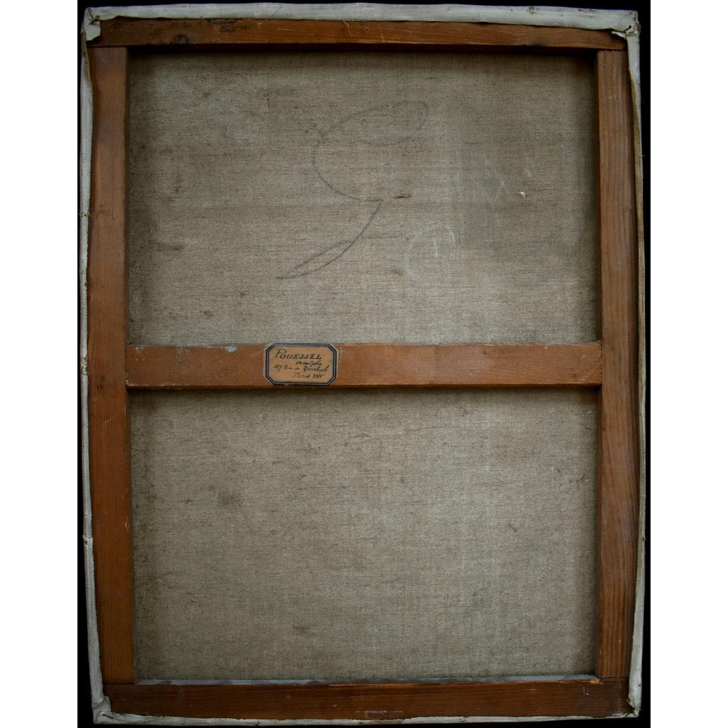 Verso back of Pouessel painting showing canvas France 1942
