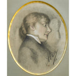 Antique portrait pastel painting of a woman reclining, original 1881 by Alice Lefèvre, for sale at Winckelmann Gallery