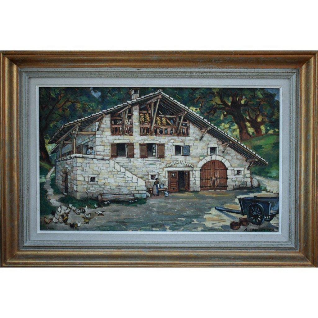 André Chabert 1942 Dauphinoise stone farm Grenoble oil painting in frame
