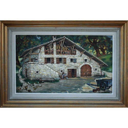 André Chabert 1942 Dauphinoise stone farm Grenoble oil painting in frame

