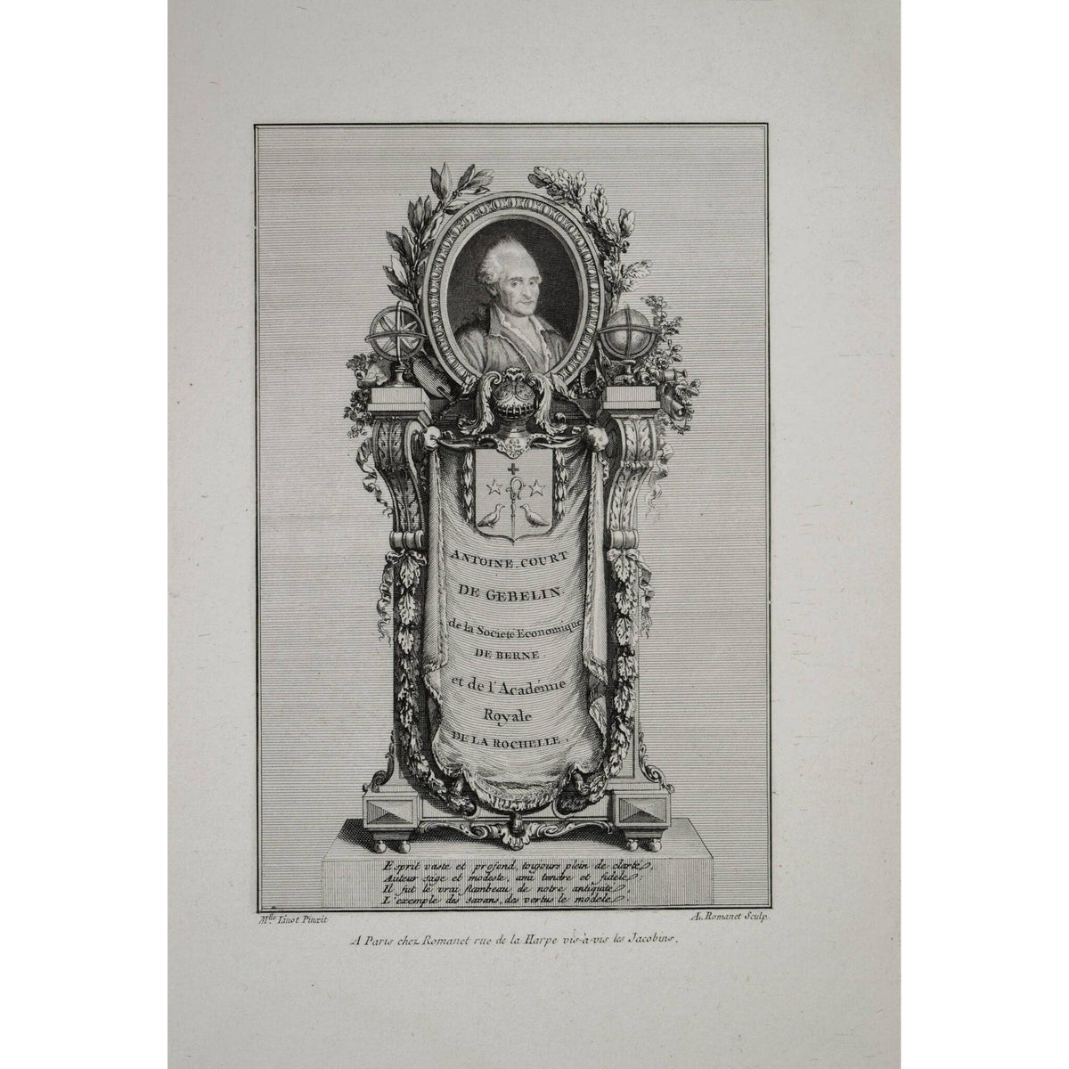 Antoine Louis Romanet etching portrait of theologian Court De Gebelin Winckelmann Gallery