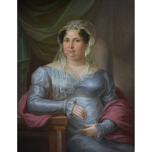 Original 1822 oil painting by Anton Bayer, seated woman in Empire dress, for sale at Winckelmann Gallery