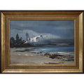 Arne Lidqvist Swedish swans over sandy beach gilt wood frame
