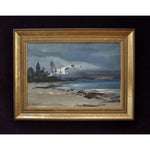 Vintage landscape oil painting swans over a sandy beach by Swedish artist Arne Lidqvist for sale at Winckelmann Gallery