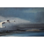 Vintage landscape oil painting swans over a sandy beach by Swedish artist Arne Lidqvist for sale at Winckelmann Gallery