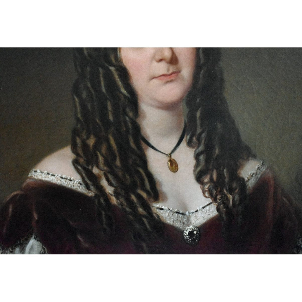 Detail view of cameo brooch and white lace collar Victorian
