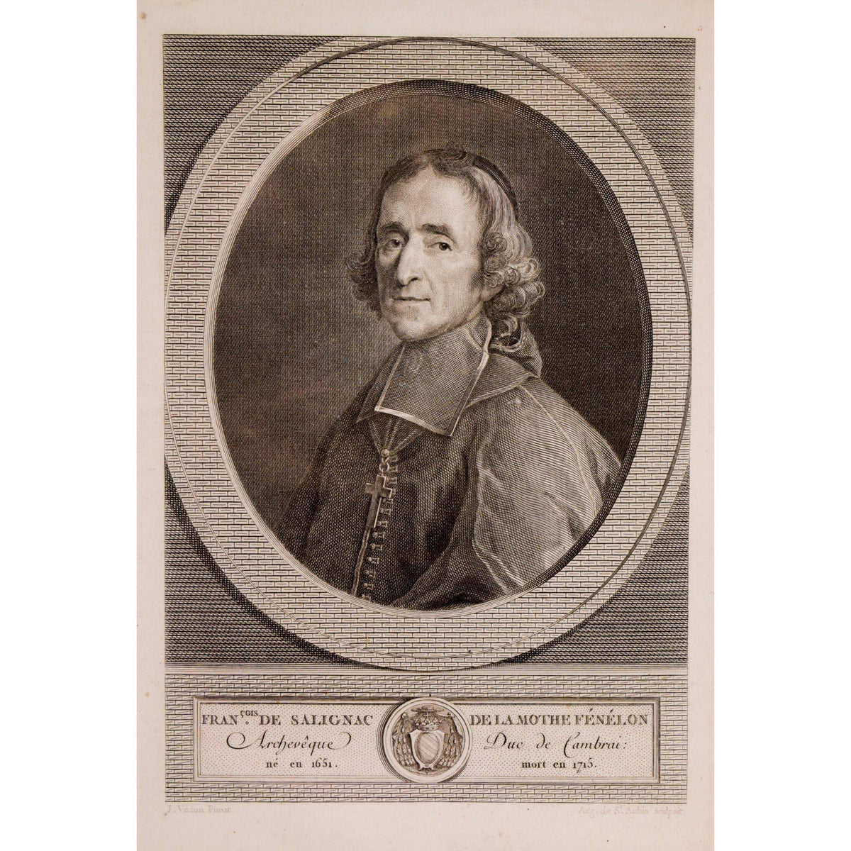 Augustin de Saint Aubin copper etching portrait of François Fenelon Winckelmann Gallery