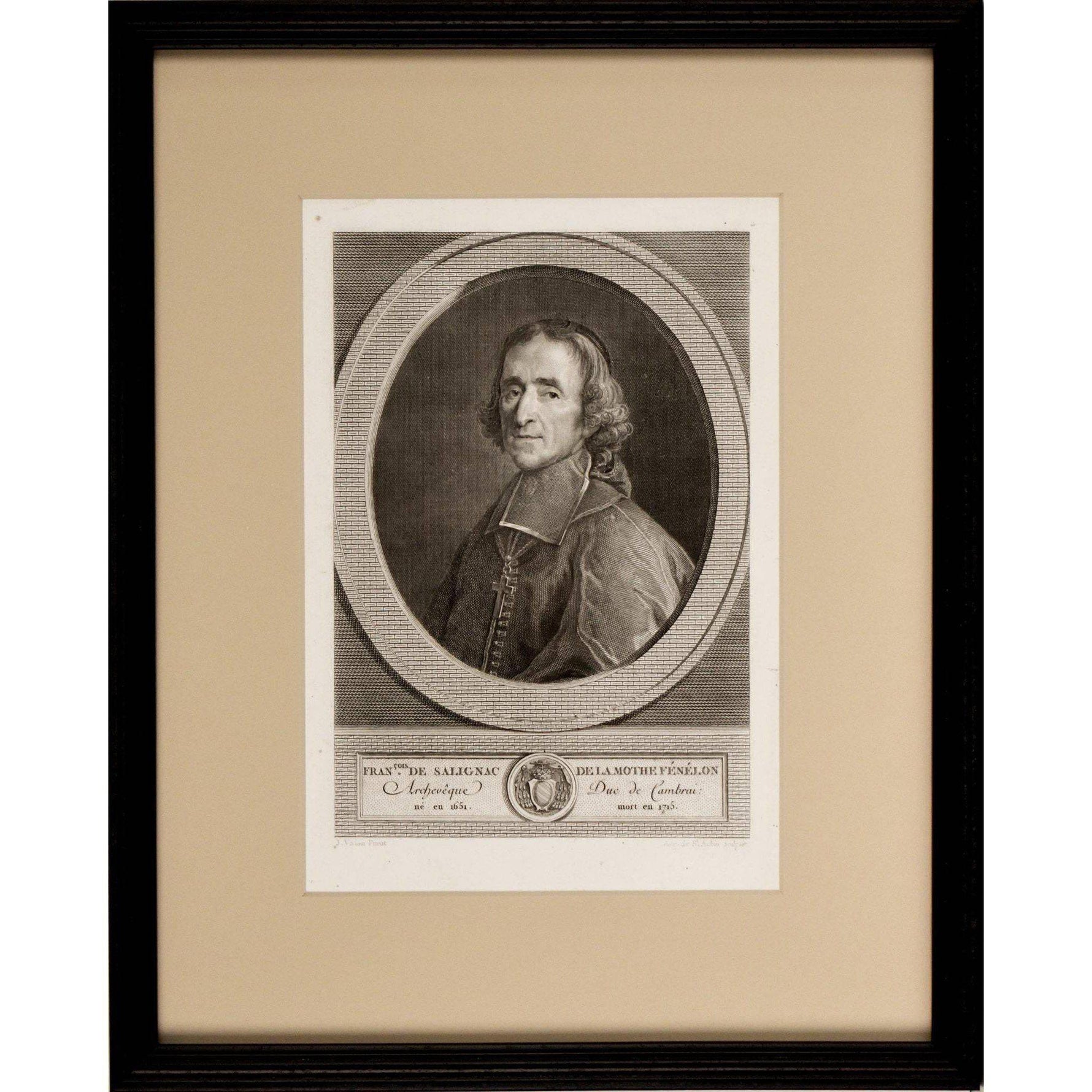 Augustin de Saint Aubin copper etching portrait of François Fenelon Winckelmann Gallery