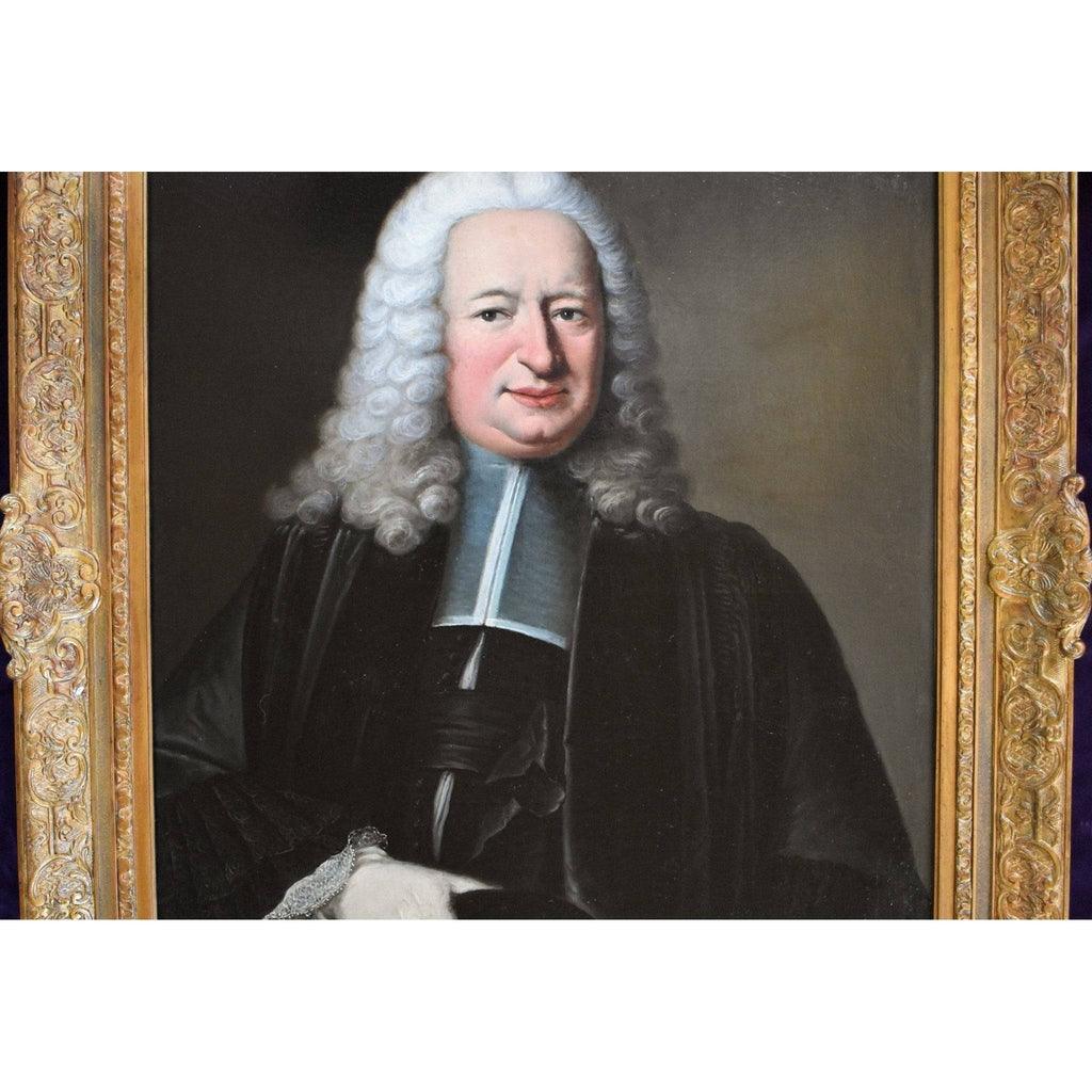 Detail view of robes and hands in Charles Baziray 1747 oil painting
