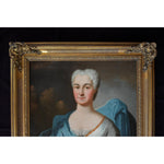 Antique portrait oil painting depicting the countess of Flers made 1734 by Charles Baziray for sale at Winckelmann Gallery