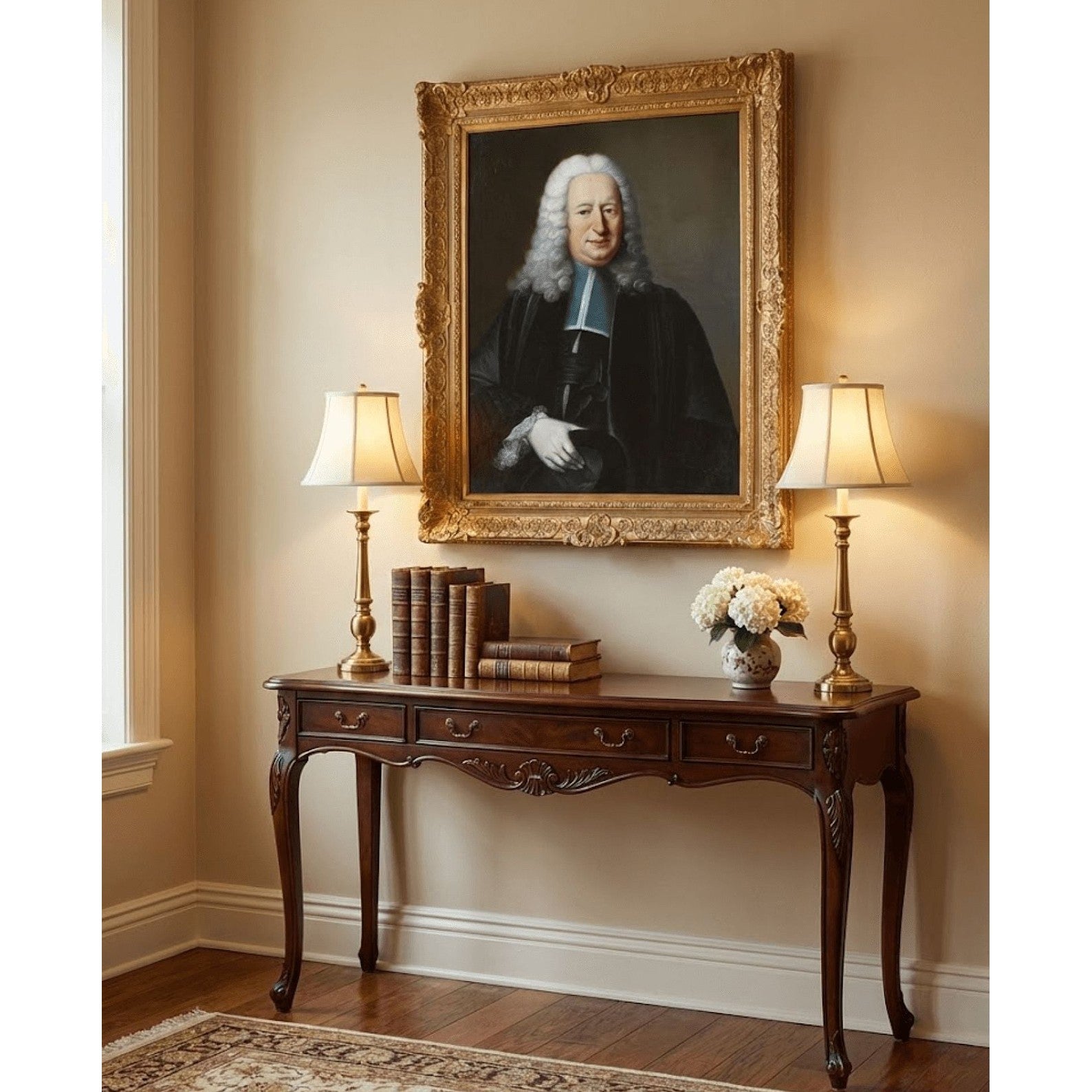 Portrait of a Magistrate by Charles Baziray displayed in a traditional interior setting - digital representation