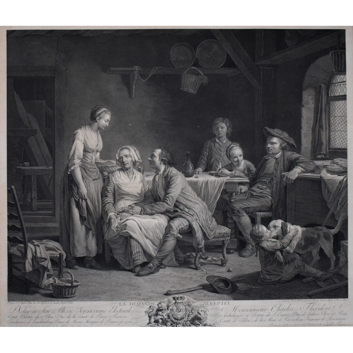 Bervic marriage proposal scene after Lépicié neoclassical French
