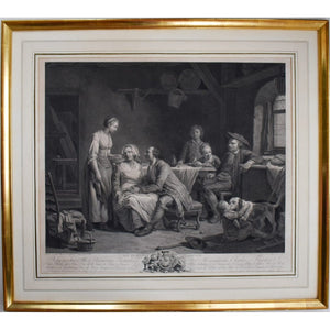 Framed 18th-century engraving by Bervic, La Demande Acceptée, French marriage scene after Lépicié, for sale at Winckelmann Gallery.
