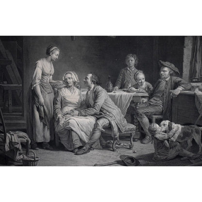 Framed 18th-century engraving by Bervic, La Demande Acceptée, French marriage scene after Lépicié, for sale at Winckelmann Gallery.