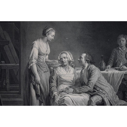 Framed 18th-century engraving by Bervic, La Demande Acceptée, French marriage scene after Lépicié, for sale at Winckelmann Gallery.