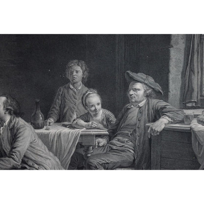 Framed 18th-century engraving by Bervic, La Demande Acceptée, French marriage scene after Lépicié, for sale at Winckelmann Gallery.